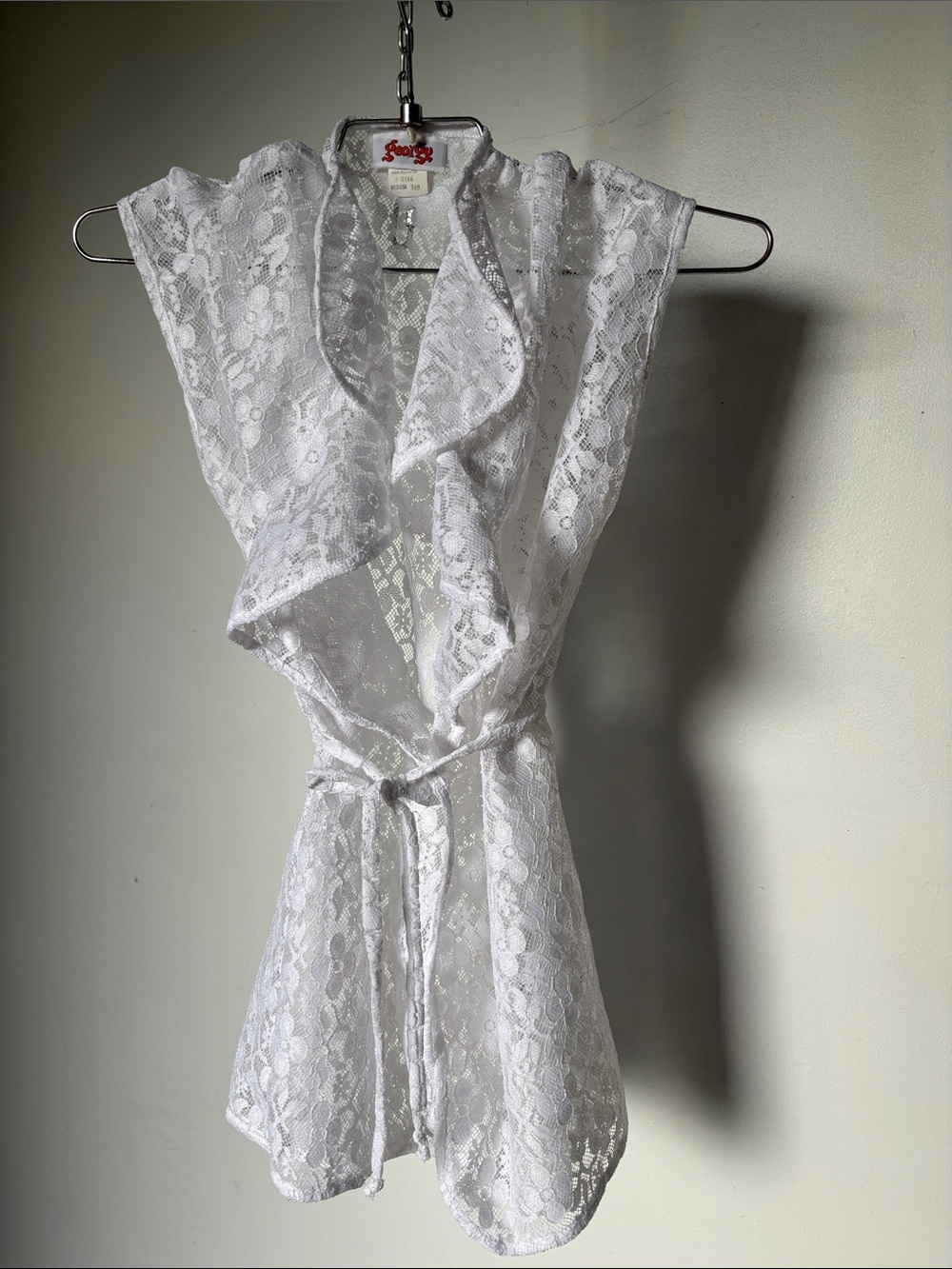 Vintage White Lace Sleeveless Wrap Blouse Made in America